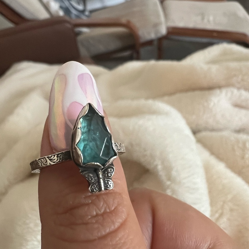 Blue kyanite butterfly sterling silver ring 7